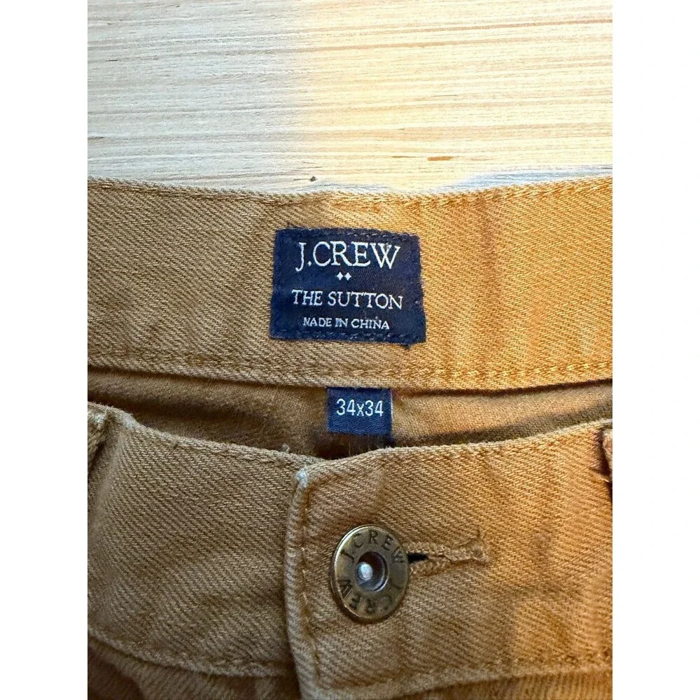 J.Crew The Sutton Pants Mens 34x34 Tan Brown 5 Pocket Straight Casual